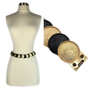 Vintage Boho Indie Gold and Black Coins Overlapping Waist Belt S